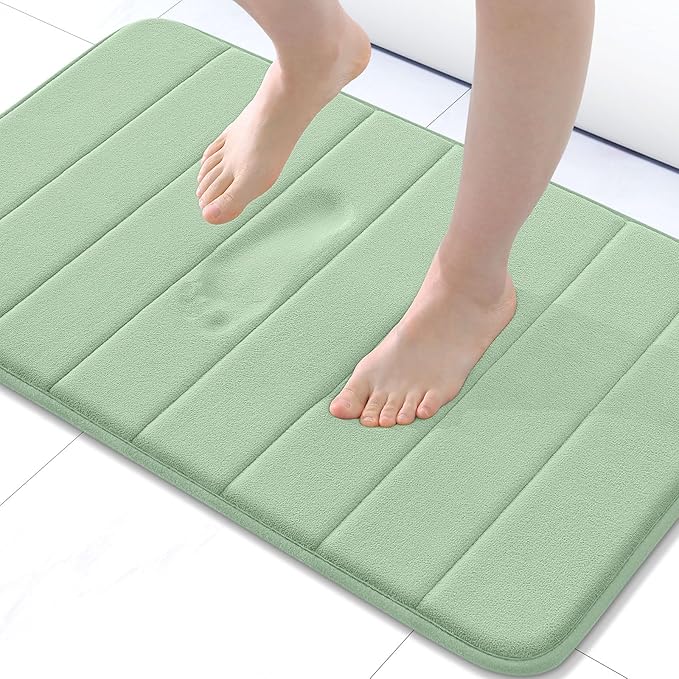 Buganda Memory Foam Bath Mat 24 x 16, Ultra Soft Absorbent Bathroom Rugs | Sage Green, Machine Washable Quick Dry Bath Mats for Bathroom Floor, Shower and Tub, Home Decor Accessories