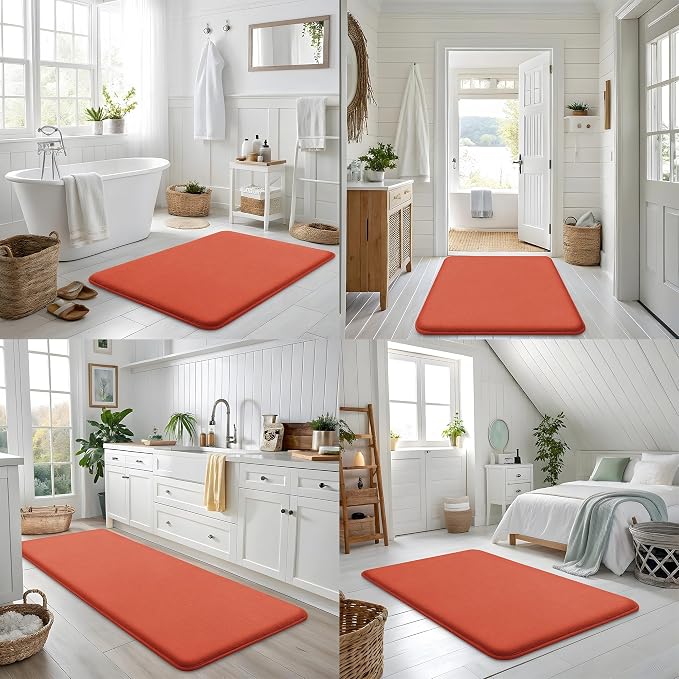 Smiry Memory Foam Bath Mat 47x17, Extra Soft and Absorbent Bathroom Rugs | Coral, Quick Dry Machine Washable Non-Slip Bath Mat for Bathroom Floor, Shower and Tub