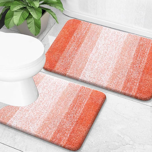 OLANLY Micorfiber Bathroom Rug Set 2 Piece, 30"x20"+U-Shaped 24"x20" | Coral, Soft Absorbent Bath Mats and Contour Toilet Rug, Non-Slip, Machine Wash Dry, Plush Shaggy Bath Mats for Bathroom
