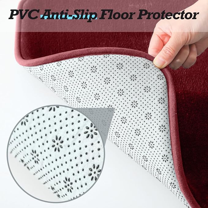 Bathroom Rugs Sets 3 Piece, Non-Slip & Quick Dry Bath Mat Set, Ultra Soft Velvet Bath Rugs for Bathroom, Toilet and Shower Floor, Red