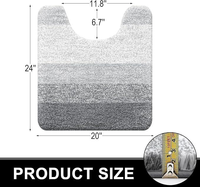 OLANLY Luxury Toilet Rugs U-Shaped 24x20, Soft Absorbent Microfiber Mat | Light Grey, Non-Slip Quick-Drying Rubber Backing, Washable Plush Contour Bath Mat for Toilet Base, Home Decor Accessories