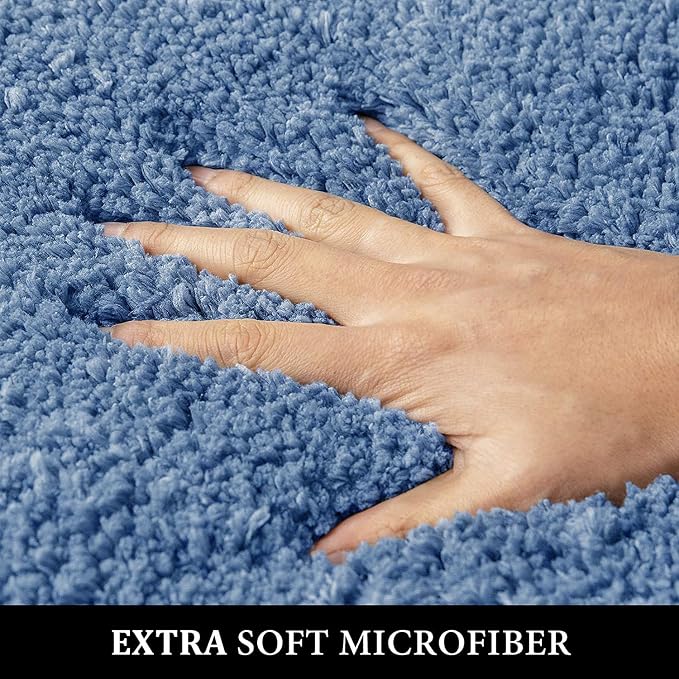 MIULEE Blue Bathroom Rugs Set 2 Piece Soft Bath Mats 20x20+16x24 Inch | Absorbent Microfiber Bath Mat and U-Shaped Toilet Rug, Non Slip, Quick Dry, for Bathroom Floor Tub Showers, Machine Washable