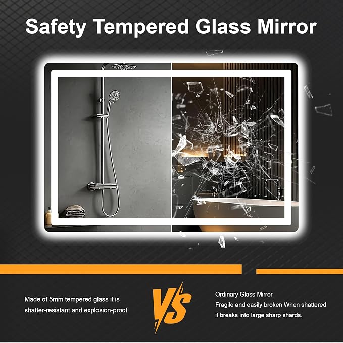 LED Bathroom Mirror with Lights, 30 x 45 Lighted Vanity Wall Mirror | Backlit and Frontlit, Anti-Fog, Dimmable 3 Colors, Shatter-Proof Tempered Glass, Memory Function, Plug-in/Hardwired