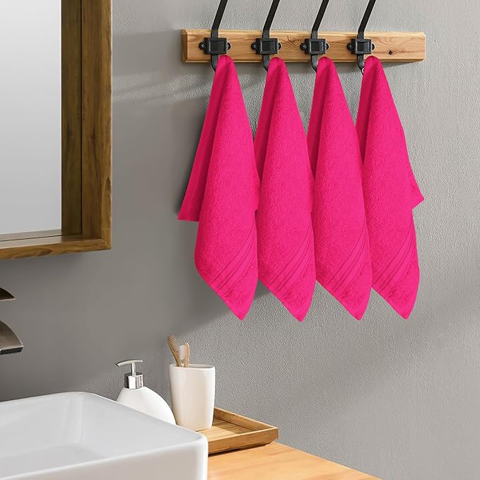 BOUTIQUO Ultra Soft Cotton Washcloths, Contains 12 Piece Face Cloths 12x12 inch, Ideal for Everyday use Face Towels, Compact & Lightweight Multi Purpose Washcloths - Hot Pink