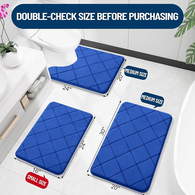 OLANLY Memory Foam Bath Mat 44x24, Ultra Soft and Absorbent Bathroom Rugs | Royal Blue, Quick Dry, Machine Washable Shower Bath Rugs, Comfortable Bath Carpet for Bathroom Floor, Tub and Shower