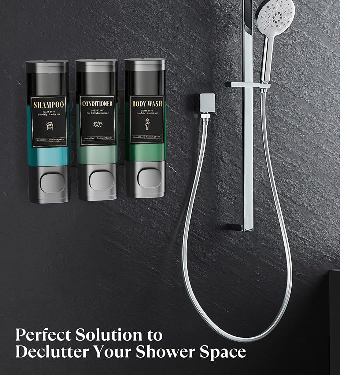 Luxspire Shampoo and Conditioner Dispenser, Shower Soap Dispenser 3-Chamber | Lockable Large Capacity 900ml No-Drill Wall-Mounted Shampoo and Body Wash Dispenser for Bathroom Hotel Kitchen Airbnb