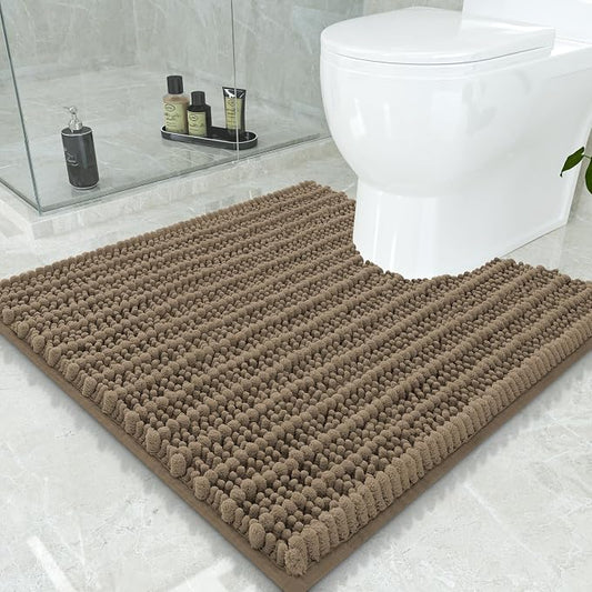 Smiry Bathroom Toilet Rugs U Shaped 24x24, Chenille Bath mats for Toilet | Camel Extra Soft Absorbent Non Slip Rubber Backing Contour Bath Rugs for Toilet, Machine Washable Contoured Bath Mats