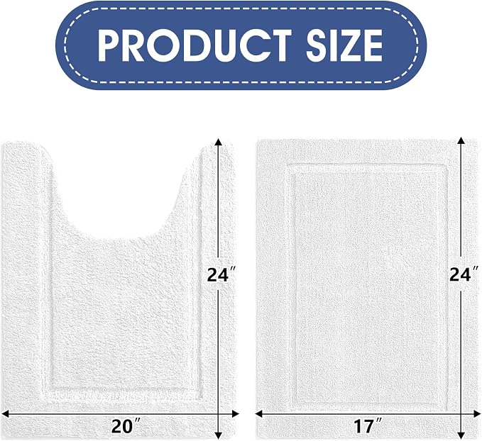 IM HOME Bathroom Rugs Sets 2 Pieces, Ultra Soft Thick Plush Fluffy Microfiber Absorbent Bath Mat, Non-Slip Backing, Machine Washable Bath Mats for Bathroom (24"x17" + U Shape 24"x20", Cream White)