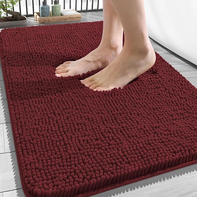 OLANLY Bathroom Rugs 34x21, Extra Soft Absorbent Chenille Bath Rugs | Andorra Red-Brown, Quick-Drying Rubber Backing, Washable Bath Mat for Bathroom Floor, Tub and Shower, Home Decor Accessories