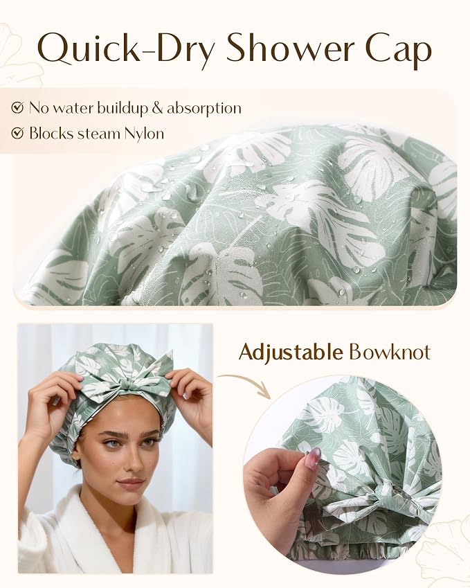 Yanibest Shower Cap for Women Reusable Waterproof, Adjustable Hair Cap | Non-Slip, Durable & Cute Washable Bath Hair Hat