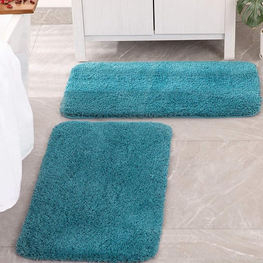 MIULEE Teal Bathroom Rugs Set 2 Piece Soft Runner Bath Mats 24x44 Inch | Soft Absorbent Microfiber Bath Rugs, Non Slip, Quick Dry, Fluffy Bath Rugs for Bathroom Floor Tub Showers, Machine Washable