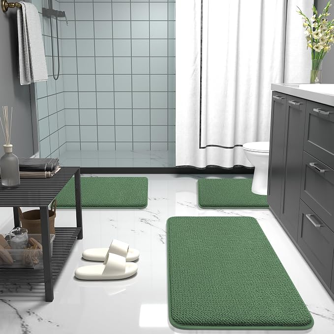 OLANLY Memory Foam Bathroom Rugs 30x20, Absorbent Bath Mat, Olive Green | Soft Quick Dry Bath Rugs, Non-Slip, Machine Washable Carpet for Bathroom Floor, Tub and Shower, Home Decor Accessories