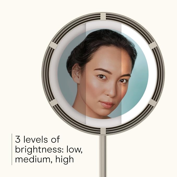 Conair Vanity Mirror with Lights, Adjustable Fan & Brightness, Round | Magnifying makeup mirror with lights for any beauty and skincare routine, tilting hinge, removable 10x magnetic spot mirror
