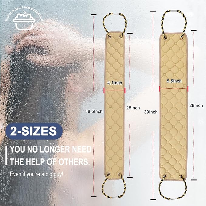 eaxun 38.5 Inch Exfoliating Back Scrubber with Dual Handles for Shower | Wider Dual-Sided Bath Washer for Deeper Cleansing, Full Back Coverage Exfoliator without Straining for Men & Women