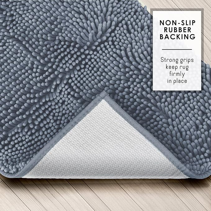Hearth & Harbor Bathroom Rugs, Chenille Bath Mat - Machine Washable Bath Mats for Bathroom Non-Slip Backing Rubber, Quick Dry Bathroom Mat, 26 x 44 - Stone Blue