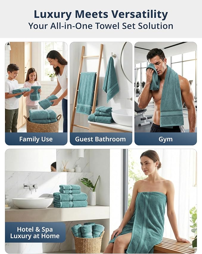 LANE LINEN Towel Set 6 Piece Soft Absorbent Quick Dry 100% Cotton - Teal | Towel Pack - Terry Weave Comfort, Long-Lasting Comfort, Hotel-Style Look, Gets Softer With Every Wash, Machine Washable