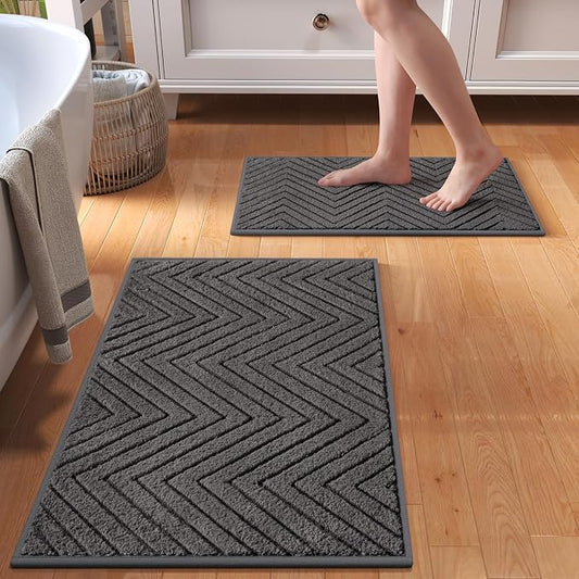 Bathroom Rugs Sets, Thin Non Slip Bath Mat Browm 16"x24"-2 Piece | Quick Dry Absorbent Washable Rubber Backing Bath Rug Shower Mat Bathroom Floor Mat For Sink Bathtub Beside Shower Entrance