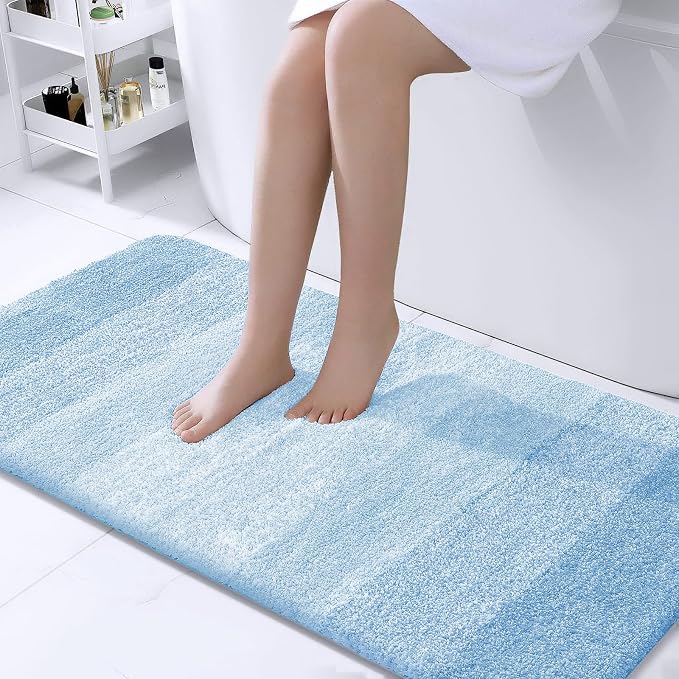 OLANLY Bathroom Runner Rug 40x24, Extra Soft Absorbent Microfiber Bath Rugs | Sky Blue, Non-Slip Quick-Drying Rubber Backing, Washable Long Bath Mat for Floor, Tub and Shower, Home Decor