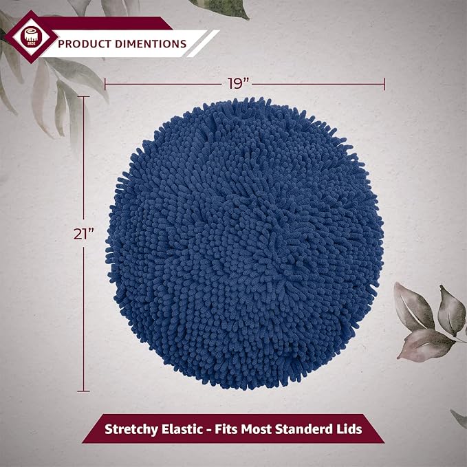 LuxUrux Toilet Lid Cover with Stretch Fit Elastic Band – Chenille Microfiber Toilet Seat Non-Slip Cover for Bathroom – Soft Plush, Machine Wash And Dry, Comfort & Clean Look (18 x 21'', Blue)