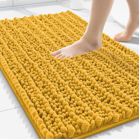 Smiry Bathroom Rugs 30X20, Extra Soft Rubber Backing Chenille Bath Mats | Golden Yellow Machine Washable Non Slip Quick Dry Bath Mats for Bathroom Floor, Tub, Shower, Home Decor Accessories