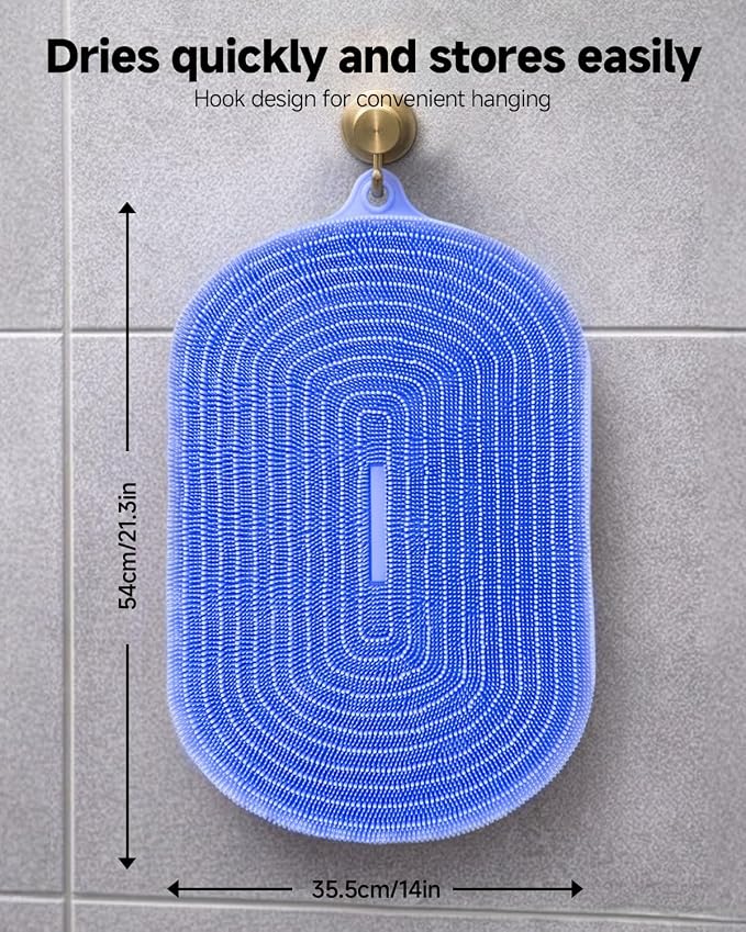 Shower Foot Scrubber Mat 21.3" x 14", Extra Large Silicone Foot Cleaner | Cleaner Brush, Exfoliate & Massage Feet Without Bending, 68 Non-Slip Suction Cups, Improve Foot Circulation & Appearance