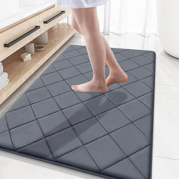 OLANLY Memory Foam Bath Mat 59x34, Ultra Soft and Absorbent Bathroom Rugs, Machine Washable, Comfortable Bath Carpet for Bathroom Floor, Tub and Shower, Dark Grey