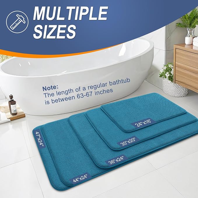 OLANLY Memory Foam Bathroom Runner Rugs 59x20, Long Bath Mats, Peacock Blue | Soft Quick Dry Bath Rugs, Non-Slip, Absorbent Machine Washable Mat for Bathroom Floor, Tub and Shower, Home Decor Accessories