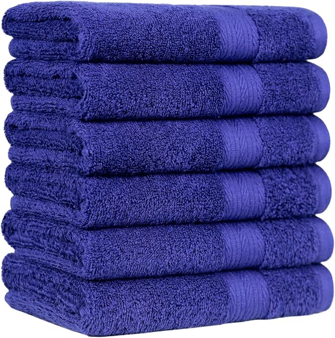 Amazon Basics 100% Cotton Fade-Resistant Hand Towels for Bathroom, Soft Absorbent, 26" x 16", Navy Blue, 6-Pack
