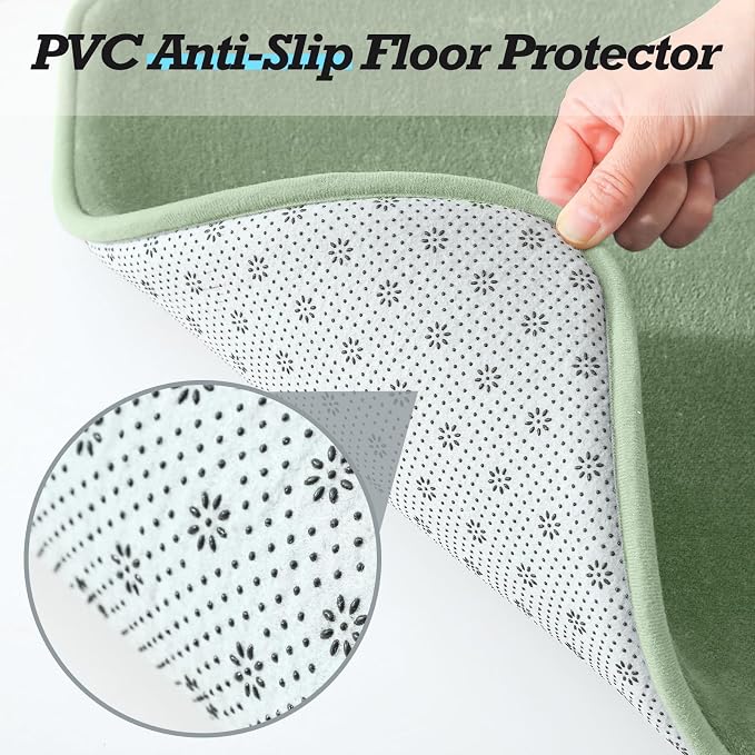 Bathroom Rugs Sets 2 Piece, Non-Slip & Quick Dry Bath Mat Set, Ultra Soft Velvet Bath Rugs for Bathroom, Toilet and Shower Floor, Grey Green