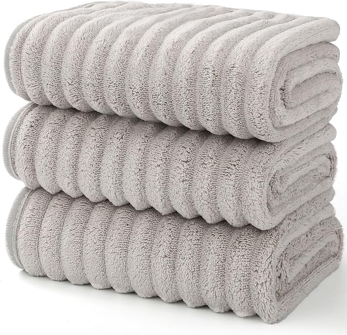 Luxury 3-Piece Quick-Dry Bath Towel Set – Ultra Soft Microfiber Towels | Hand Bath Towels for Bathroom, Pool, Home, Sports Gym & Travel – Elegant Twill Design (14”x 29.6”)