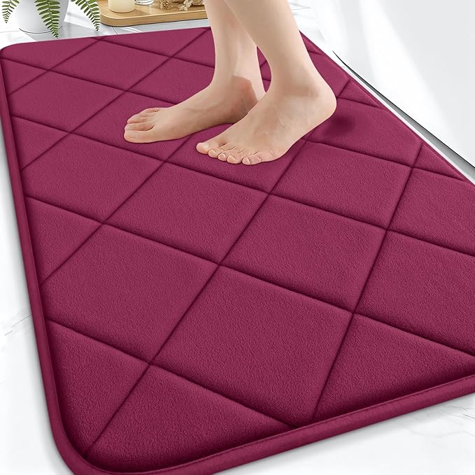 OLANLY Memory Foam Bath Mat 30x20, Ultra Soft and Absorbent Bathroom Rugs | Burgundy, Quick Dry, Machine Washable Shower Bath Rugs, Comfortable Bath Carpet for Bathroom Floor, Tub and Shower