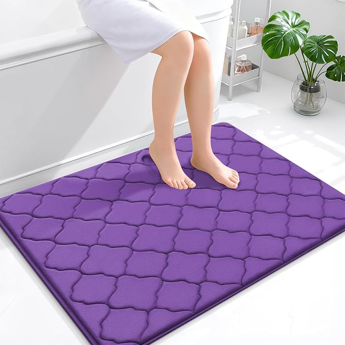 OLANLY Memory Foam Bath Mat Rug 40x32, Ultra Soft Bathroom Rugs, Purple | Thick Absorbent Carpet, Non-Slip Backing, Machine Washable, for Bathroom Floor, Tub, Shower and Home Decor Accessories