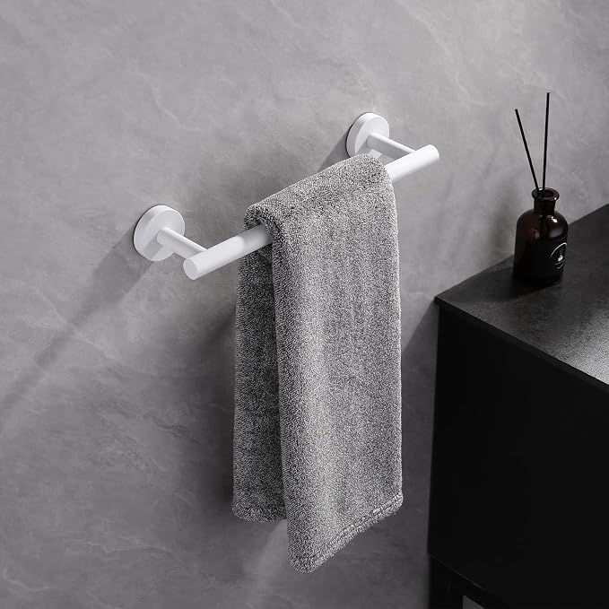 GERZWY 12-Inch Bathroom Towel Bar SUS 304 Stainless Steel Bath Towel Bar Modern Round Style Wall Mount, White