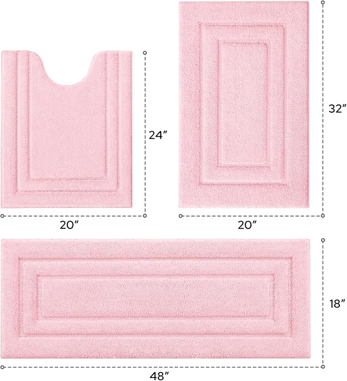 HOMEIDEAS Light Pink Bathroom Rugs Set of 3, Non Slip Bath Runners | Super Absorbent, Plush Microfiber, Machine Washable, Stain Resistant, Easy Care, Perfect for Modern Bathroom Decor