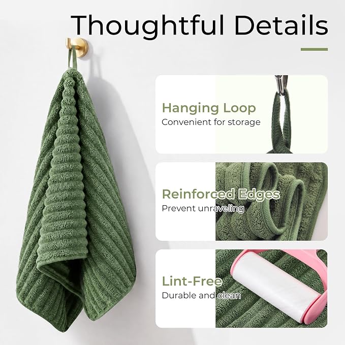 ZVH Hand Towels for Bathroom 6pcs,Quick Dry Microfiber,Super Soft Absorbent | 14X29.5inch,Machine Washable,Hand Towels With Hanging Loops for Spa,Gym,Kitchen,Hotel (Avocado green, Set of 6)
