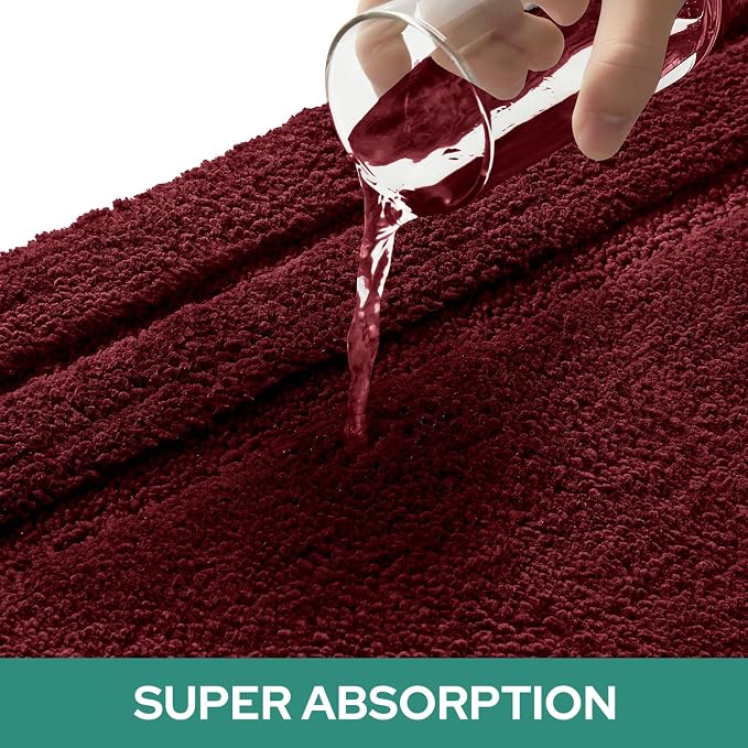 HOMEIDEAS Burgundy Red Bath Rugs Set of 3, Non Slip Bath Mats | Super Absorbent, Plush Microfiber, Machine Washable, Stain Resistant, Easy Care, Perfect for Modern Bathroom Decor