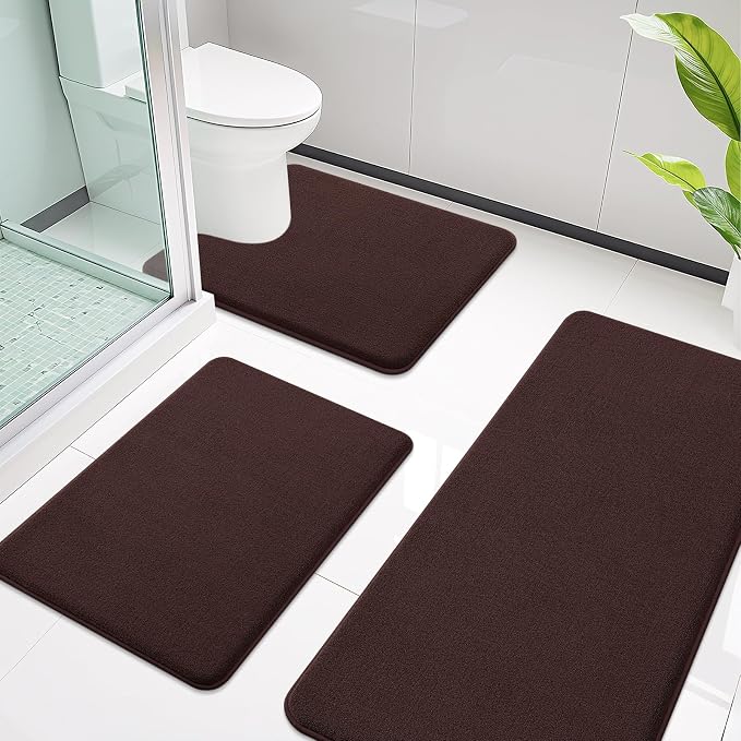 Smiry Memory Foam Toilet Rugs U Shaped 24x20, Extra Soft Bath Mat | Brown Quick Dry, Machine Washable Bath Mats for Bathroom, Shower, Tub and Home Decor Accessories