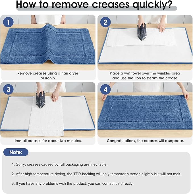 Bathroom Rugs 24"x17", Ultra Soft Thick Plush Fluffy Microfiber Absorbent Bath Mat, Non-Slip Backing, Machine Washable Bath Mats for Bathroom Floor, Tub and Shower, Home Decor Accessories, Blue