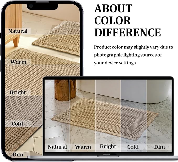 JIUZHEN Waffle Bath Mat Super Absorbent Non Slip Waffle Bath Mats Machine Washable Bathroom Shower Rugs Ultra Soft Boho Bath Rugs for Bathroom, 16" x 24", Loop-Brown