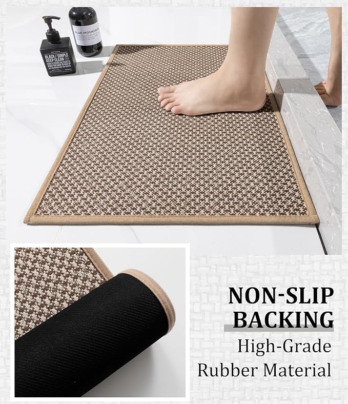 YIHOUSE Thin Bath Mat Khaki Bathroom Rugs Sets 2 Pieces, Non Slip Absorbent Mats Quick Dry, Woven Rugs Washable, Tapetes para Baño for Bathroom Toliet,Bathtub(17"x24"+17"x32")