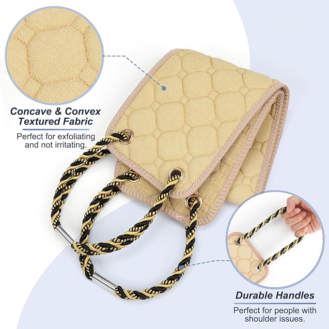 eaxun 38.5 Inch Exfoliating Back Scrubber with Dual Handles for Shower | Wider Dual-Sided Bath Washer for Deeper Cleansing, Full Back Coverage Exfoliator without Straining for Men & Women