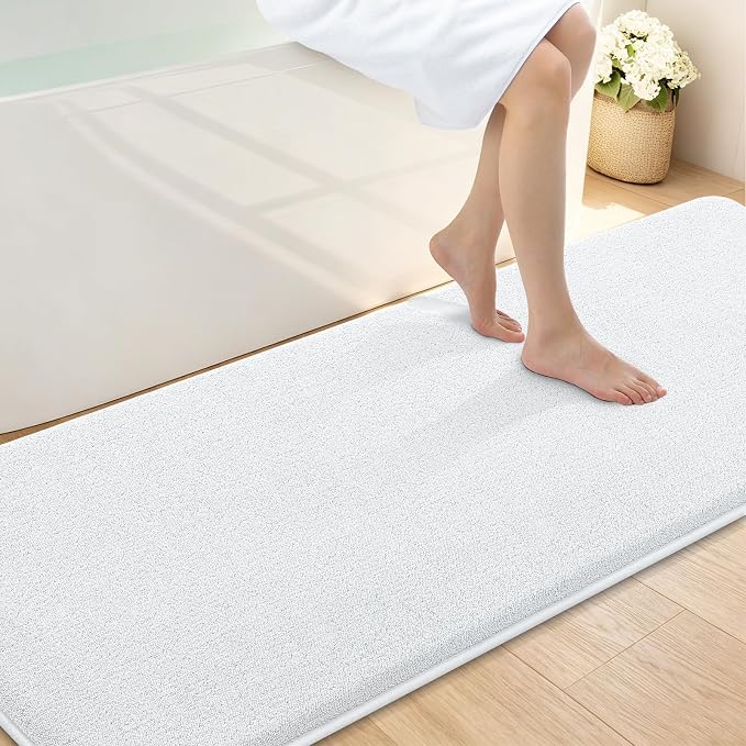 Smiry Memory Foam Bath Mat 72x24, Extra Soft Absorbent Bathroom Rugs | White Quick Dry, Machine Washable Bath Mats for Bathroom, Shower, Tub and Home Decor Accessories