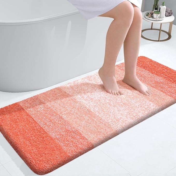 OLANLY Bathroom Runner Rug 47x20, Extra Soft Absorbent Microfiber Bath Rugs | Coral, Non-Slip Quick-Drying Rubber Backing, Machine Washable Long Bath Mat for Floor, Tub and Shower, Home Decor Accessories
