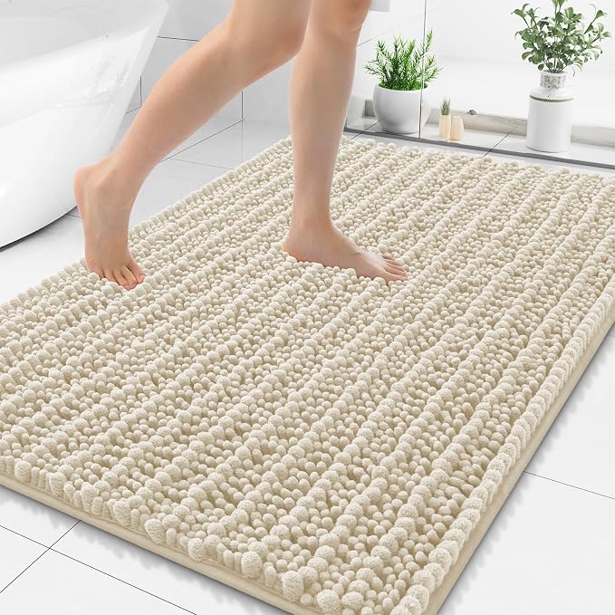 Smiry Bathroom Rugs 48X32, Extra Soft Rubber Backing Chenille Bath Mats | Sand Machine Washable Non Slip Quick Dry Bath Mats for Bathroom Floor, Tub, Shower, Home Decor Accessories
