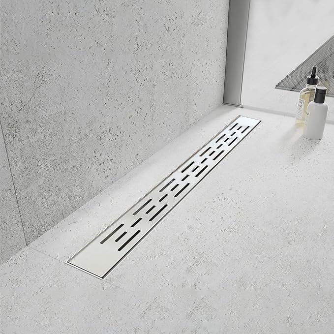 Linear Shower Drain, Shower Drain 36 inch with Bar Pattern Grate, Durable AISI 304 Stainless Steel Shower Drain, Linear Drain with Hair Strainer and Leveling Feet
