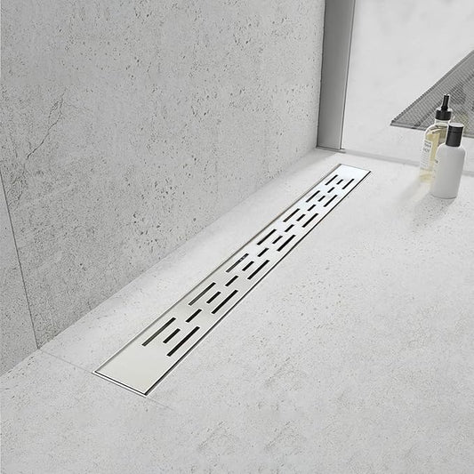 Linear Shower Drain, Shower Drain 32 inch with Bar Pattern Grate, Durable AISI 304 Stainless Steel Shower Drain, Linear Drain with Hair Strainer and Leveling Feet