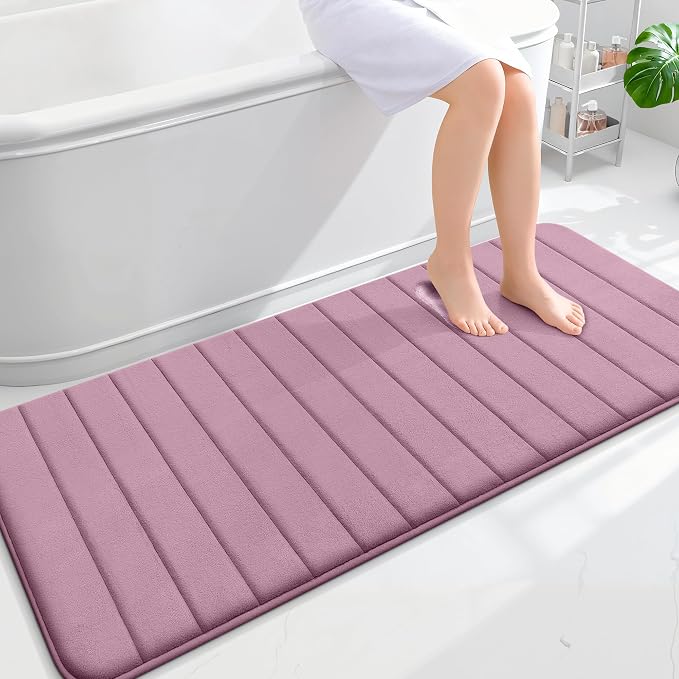 OLANLY Memory Foam Long Bathroom Rugs Runner 59x24, Super Soft Absorbent | Deep Plum, Quick Dry Bath Mat, Machine Washable Shower Floor Rugs, Bathmat Carpet for Bathroom Floor, Tub and Shower