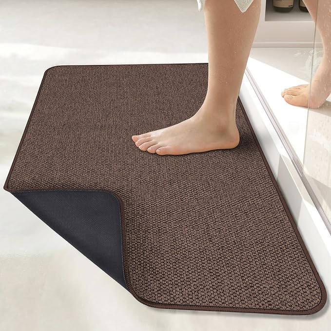 Bosap Bath Mat,Ultra Thin Bathroom Runner Rugs,Large Bath Mats for Bathroom,Quick Dry,Non-Slip,Machine Washable,Low Pile,Bath Rug,Shower Outside,Sink,Home Decor Accessories.Brown,3'x4'(36x48inch)