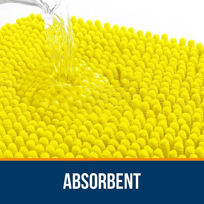 OLANLY Bathroom Rugs 36x24, Extra Soft Absorbent Chenille Bath Rugs | Lemon Yellow, Quick-Drying Rubber Backing, Washable Bath Mat for Bathroom Floor, Tub and Shower, Home Decor Accessories