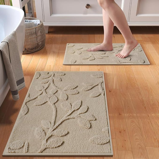 Bathroom Rugs Sets, Thin Non Slip Bath Mat Browm 16"x24"-2 Piece | Quick Dry Absorbent Washable Rubber Backing Bath Rug Shower Mat Bathroom Floor Mat For Sink Bathtub Beside Shower Entrance